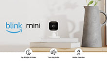 Load image into Gallery viewer, Blink Mini – Compact indoor plug-in smart security camera, 1080p HD video, night vision, motion detection, two-way audio, easy set up, Works with Alexa – 2 cameras (White)
