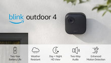 Load image into Gallery viewer, Blink Outdoor 4 (4th Gen) – Wire-free smart security camera, two-year battery life, two-way audio, HD live view, enhanced motion detection, Works with Alexa – 5 camera system
