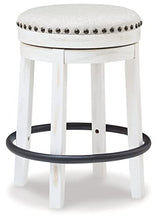 Load image into Gallery viewer, Signature Design by Ashley Valebeck 24&quot; Counter Height Upholstered Swivel Stool, White &amp; Black
