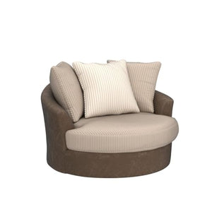 Signature Design by Ashley Keskin Transitional Oval Tufted Upholstered Oversized Swivel Accent Chair, Dark Brown & Beige