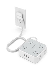 Load image into Gallery viewer, Surge Protector Flat Extension Cord Flat Plug Power Strip, 8 AC Outlets, 3 USB Charger(1 USB C Port) 3-Sided Outlet Extender, 5 Ft, 900 Joules Protection, Office Supplies, Dorm Room Essentials, Grey
