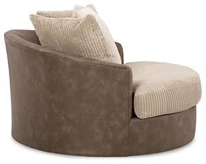 Signature Design by Ashley Keskin Transitional Oval Tufted Upholstered Oversized Swivel Accent Chair, Dark Brown & Beige