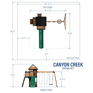 Backyard Discovery Canyon Creek All Cedar Wood Swing Set w/Grey Wave Slide, Playhouse w/Grill, Plastic Food, Picnic Area, Steering Wheel, Two Belt Swings, Rock Climbing Wall, Balcony, Deck, Web Swing