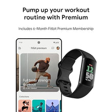 Load image into Gallery viewer, Fitbit Charge 6 Fitness Tracker with Google apps, Heart Rate on Exercise Equipment, 6-Months Premium Membership Included, GPS, Health Tools and More, Obsidian/Black, One Size (S &amp; L Bands Included)
