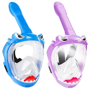 Full Face Snorkel Mask for Kids, Kids Snorkeling Set 180 Degree Panoramic View, Safe Anti-Leak Anti-Fog, Foldable Dry Top Snorkeling Gear for Kids Adult, Advanced Breathing System, 2 Pack