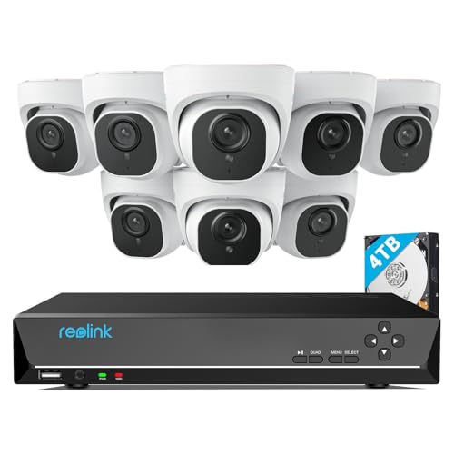 REOLINK 4K Security Camera System Wired, 8pcs H.265 Dome 4K PoE Cameras for Home Security Outdoors, Smart Person Vehicle Detection, 16CH NVR with 4TB HDD for 24-7 Recording, RLK16-800D8