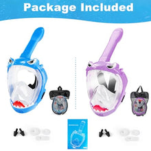 Load image into Gallery viewer, Full Face Snorkel Mask for Kids, Kids Snorkeling Set 180 Degree Panoramic View, Safe Anti-Leak Anti-Fog, Foldable Dry Top Snorkeling Gear for Kids Adult, Advanced Breathing System, 2 Pack
