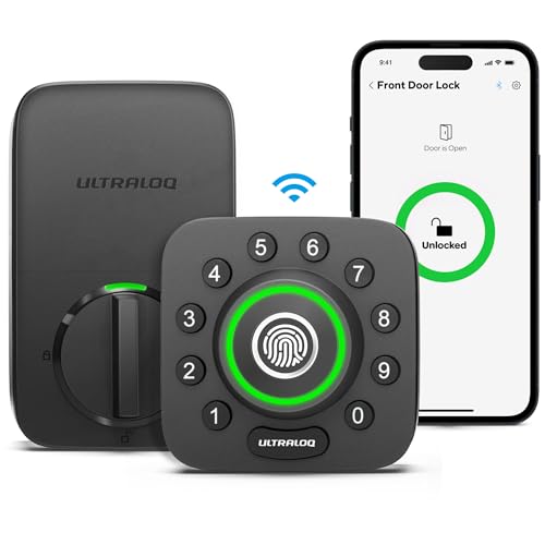 ULTRALOQ U-Bolt Pro WiFi Smart Lock with Door Sensor, 8-in-1 Keyless Entry Door Lock with Built-in WiFi,Fingerprint ID,App Remote Control,Auto Unlock,Door Status Alert,WiFi Deadbolt Door Lock