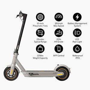 Segway Ninebot MAX G30LP Electric Kick Scooter, Up to 25 Miles Long-range Battery, Max Speed 18.6 MPH, Lightweight and Foldable, Gray, Large