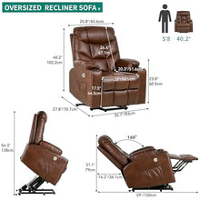 Load image into Gallery viewer, YITAHOME Electric Power Lift Recliner Chair for Elderly, Faux Leather Recliner Chair with Massage and Heat, Spacious Seat, USB Ports, Cup Holders, Side Pockets, Remote Control (Dark Brown)
