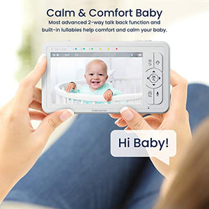 Babysense 5" HD Split-Screen Baby Monitor, Video Baby Monitor with 2 Cameras and Audio, Night Light, 960ft Range, Two-Way Audio, 4X Zoom, Night Vision, 4000mAh Battery