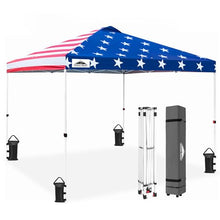 Load image into Gallery viewer, EAGLE PEAK 10x10 Pop Up Canopy Tent with Carry Bag, 4 Stakes, 4 Ropes, 4 Weight Bags, Easy Set Up Tent Canopy, 100sqft of Shade, American Flag
