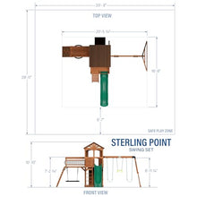 Load image into Gallery viewer, Backyard Discovery Sterling Point All Cedar Wooden Swing Set, Raised Clubhouse, Green Wave Slide, Web Swing, Climbing Wall, 10ft Wave Slide, 2 Belt Swings, Front Porch, Bridge
