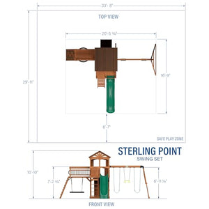 Backyard Discovery Sterling Point All Cedar Wooden Swing Set, Raised Clubhouse, Green Wave Slide, Web Swing, Climbing Wall, 10ft Wave Slide, 2 Belt Swings, Front Porch, Bridge