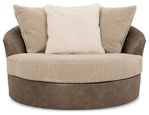 Signature Design by Ashley Keskin Transitional Oval Tufted Upholstered Oversized Swivel Accent Chair, Dark Brown & Beige