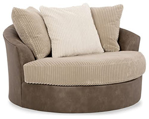 Signature Design by Ashley Keskin Transitional Oval Tufted Upholstered Oversized Swivel Accent Chair, Dark Brown & Beige