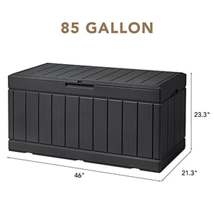 Devoko 85 Gallon Deck Box Lockable Resin Outdoor Storage Box waterproof Outdoor Container for Patio Furniture Cushions, Pillow (Black)