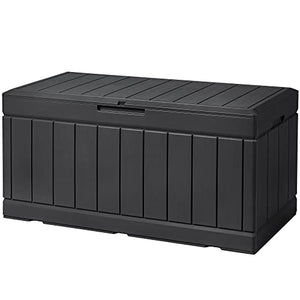 Devoko 85 Gallon Deck Box Lockable Resin Outdoor Storage Box waterproof Outdoor Container for Patio Furniture Cushions, Pillow (Black)