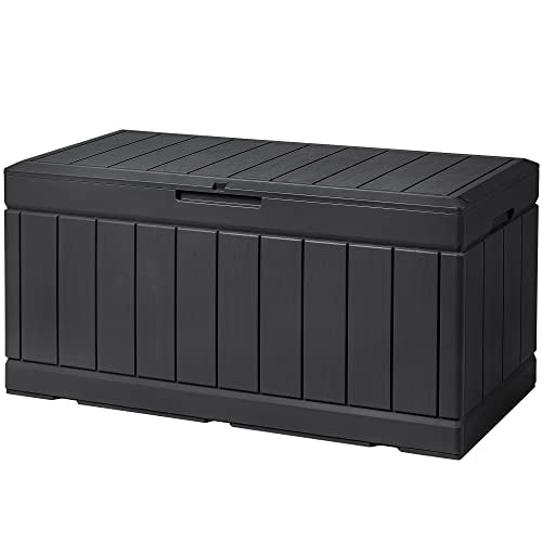 Devoko 85 Gallon Deck Box Lockable Resin Outdoor Storage Box waterproof Outdoor Container for Patio Furniture Cushions, Pillow (Black)