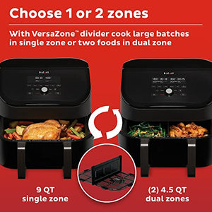 Instant VersaZone 9QT Air Fryer, 8-in-1 Functions with EvenCrisp Technology, Crisps, Broils, Bakes, Roasts, Dehydrates, Reheats at Same or Different Temperature, from the Makers of Instant Pot, Black