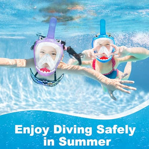 Full Face Snorkel Mask for Kids, Kids Snorkeling Set 180 Degree Panoramic View, Safe Anti-Leak Anti-Fog, Foldable Dry Top Snorkeling Gear for Kids Adult, Advanced Breathing System, 2 Pack