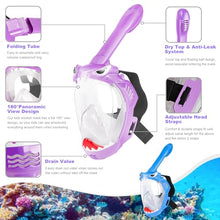 Load image into Gallery viewer, Full Face Snorkel Mask for Kids, Kids Snorkeling Set 180 Degree Panoramic View, Safe Anti-Leak Anti-Fog, Foldable Dry Top Snorkeling Gear for Kids Adult, Advanced Breathing System, 2 Pack
