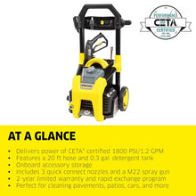 Load image into Gallery viewer, Kärcher K1800PS Max 2250 PSI Electric Pressure Washer with 3 Spray Nozzles - Great for cleaning Cars, Siding, Driveways, Fencing and more - 1.2 GPM
