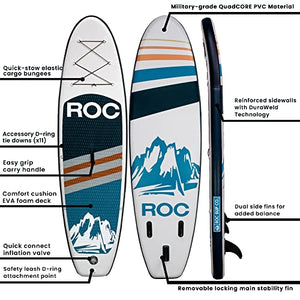 Roc Inflatable Stand Up Paddle Boards with Premium SUP Paddle Board Accessories, Wide Stable Design, Non-Slip Comfort Deck for Youth & Adults (Navy, 10 FT)