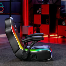 Load image into Gallery viewer, X Rocker Emerald RGB LED Youth Floor Rocking Video Gaming Chair with Headrest Speakers, Armrests, Foldable, Vegan Leather, 200 lbs Max, Amazon Exclusive, Black
