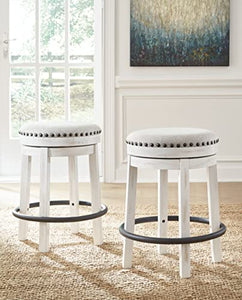 Signature Design by Ashley Valebeck 24" Counter Height Upholstered Swivel Stool, White & Black