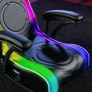 X Rocker Emerald RGB LED Youth Floor Rocking Video Gaming Chair with Headrest Speakers, Armrests, Foldable, Vegan Leather, 200 lbs Max, Amazon Exclusive, Black