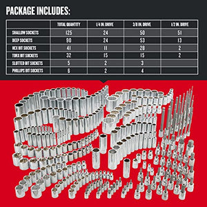 CRAFTSMAN Socket Set, 299 Pieces, Includes Deep Socket, Shallow Socket, Hex Bit, Torx Bit, Slotted Bit, and Phillips (CMMT45310)