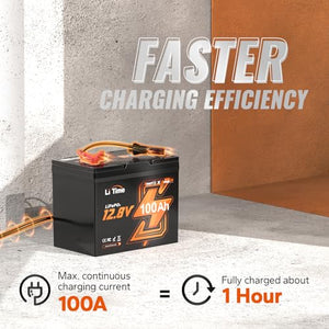 LiTime 12V 100Ah Group 24 Bluetooth LiFePO4 Battery, Deep Cycle Lithium Battery, Built-in 100A BMS with Low-Temp Protection, Max. 15000 Cycles, Perfect for RV, Solar System, Trolling Motors etc.