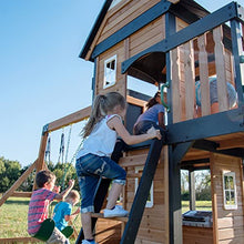 Load image into Gallery viewer, Backyard Discovery Canyon Creek All Cedar Wood Swing Set w/Grey Wave Slide, Playhouse w/Grill, Plastic Food, Picnic Area, Steering Wheel, Two Belt Swings, Rock Climbing Wall, Balcony, Deck, Web Swing
