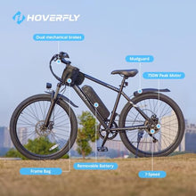 Load image into Gallery viewer, HOVERFLY OUREA Electric Bike 26&quot;, 750W Peak Motor Mountain Ebike, Up to 40 Miles 20MPH Removable Battery, 7-Speed and Shock Absorber, Electric Commuter Bike for Adults Black
