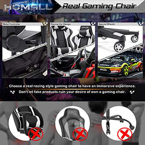 Homall Gaming Chair, Office Chair High Back Computer Chair Leather Desk Chair Racing Executive Ergonomic Adjustable Swivel Task Chair with Headrest and Lumbar Support (White)