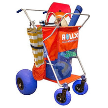 Load image into Gallery viewer, RollX Beach Cart with 4 Balloon Wheels for Sand, Foldable Storage Wagon with Rear 13 Inch Beach Tires, Front 7 Inch Beach Tires (Pump Included) (Orange)
