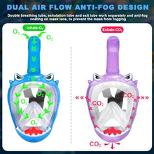 Load image into Gallery viewer, Full Face Snorkel Mask for Kids, Kids Snorkeling Set 180 Degree Panoramic View, Safe Anti-Leak Anti-Fog, Foldable Dry Top Snorkeling Gear for Kids Adult, Advanced Breathing System, 2 Pack
