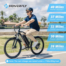 Load image into Gallery viewer, HOVERFLY OUREA Electric Bike 26&quot;, 750W Peak Motor Mountain Ebike, Up to 40 Miles 20MPH Removable Battery, 7-Speed and Shock Absorber, Electric Commuter Bike for Adults Black
