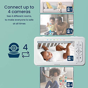 Babysense 5" HD Split-Screen Baby Monitor, Video Baby Monitor with 2 Cameras and Audio, Night Light, 960ft Range, Two-Way Audio, 4X Zoom, Night Vision, 4000mAh Battery