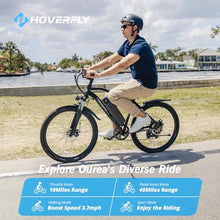 Load image into Gallery viewer, HOVERFLY OUREA Electric Bike 26&quot;, 750W Peak Motor Mountain Ebike, Up to 40 Miles 20MPH Removable Battery, 7-Speed and Shock Absorber, Electric Commuter Bike for Adults Black
