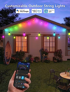 Govee Smart Outdoor String Lights H7021, RGBIC Warm White 96ft (2 Ropes of 48ft) LED Bulbs, WiFi Patio Lights Work with Alexa, Google, APP Control, IP65 Waterproof, Dimmable for Balcony, Backyard