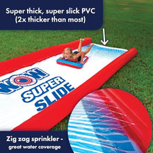 Load image into Gallery viewer, Wow Sports - Super Slide - Giant Inflatable Backyard Slide - Slip n Slide Fun for Adults &amp; Children - Zigzag Sprinkler Design &amp; 2 Mega Sleds - 25ft x 6 ft
