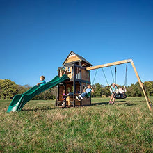 Load image into Gallery viewer, Backyard Discovery Canyon Creek All Cedar Wood Swing Set w/Grey Wave Slide, Playhouse w/Grill, Plastic Food, Picnic Area, Steering Wheel, Two Belt Swings, Rock Climbing Wall, Balcony, Deck, Web Swing
