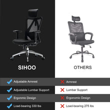 Load image into Gallery viewer, SIHOO M18 Ergonomic Office Chair for Big and Tall People Adjustable Headrest with 2D Armrest Lumbar Support and PU Wheels Swivel Tilt Function Black
