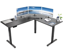 Load image into Gallery viewer, VIVO Electric Height Adjustable 63 x 55 inch Corner Stand Up Desk, Black Table Top, Black Frame, L-Shaped Standing Workstation, 3CT Series, DESK-E3CTB
