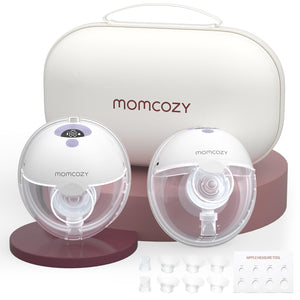 Momcozy Breast Pump Hands Free M5, Wearable Breast Pump of Baby Mouth Double-Sealed Flange with 3 Modes & 9 Levels, Electric Breast Pump Portable - 24mm, 2 Pack Lilac