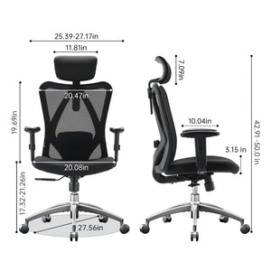 SIHOO M18 Ergonomic Office Chair for Big and Tall People Adjustable Headrest with 2D Armrest Lumbar Support and PU Wheels Swivel Tilt Function Black