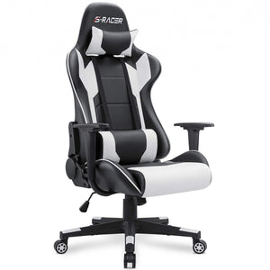 Homall Gaming Chair, Office Chair High Back Computer Chair Leather Desk Chair Racing Executive Ergonomic Adjustable Swivel Task Chair with Headrest and Lumbar Support (White)