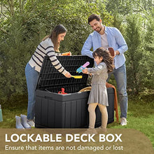 Load image into Gallery viewer, Devoko 85 Gallon Deck Box Lockable Resin Outdoor Storage Box waterproof Outdoor Container for Patio Furniture Cushions, Pillow (Black)
